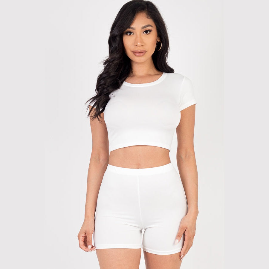 Short Sleeve Crop Top & Shorts Set