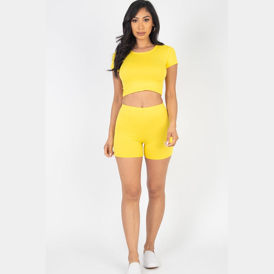 Short Sleeve Crop Top & Shorts Set