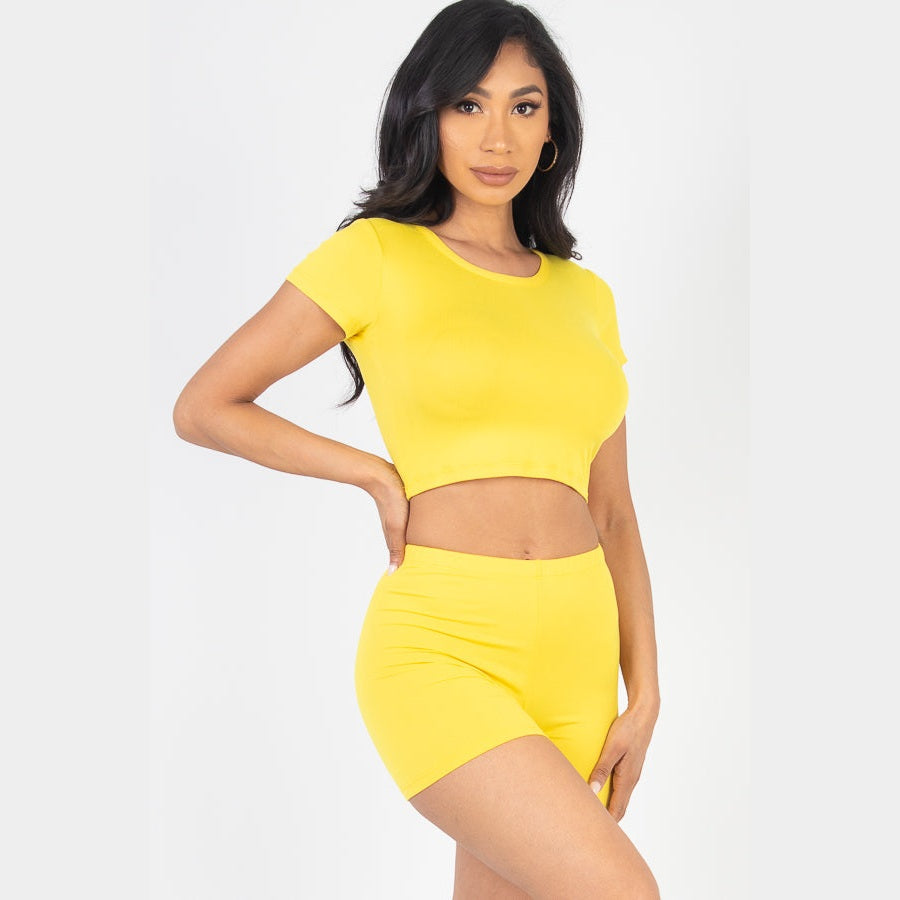 Short Sleeve Crop Top & Shorts Set