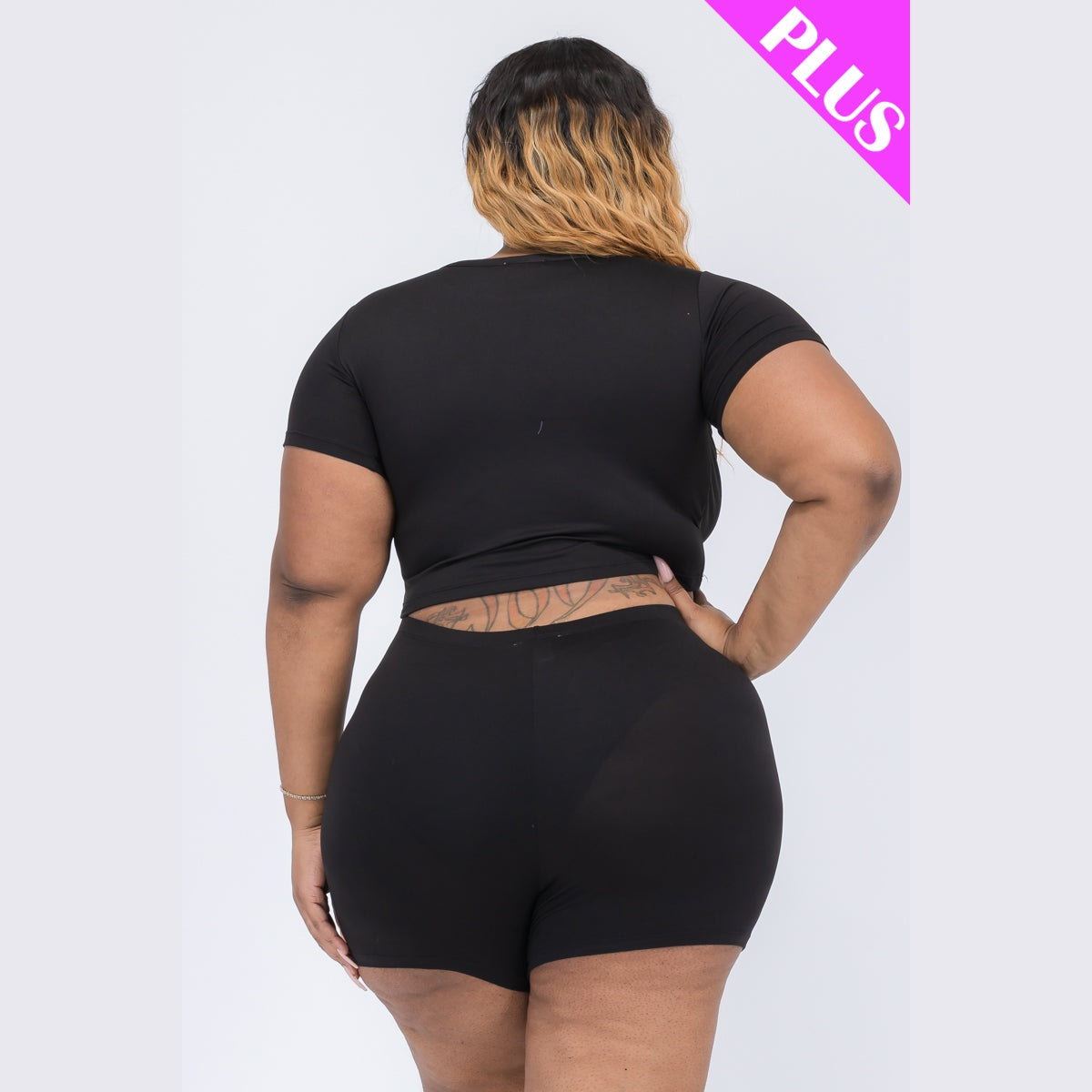Plus Size Short Sleeve Crop Top & Shorts Set