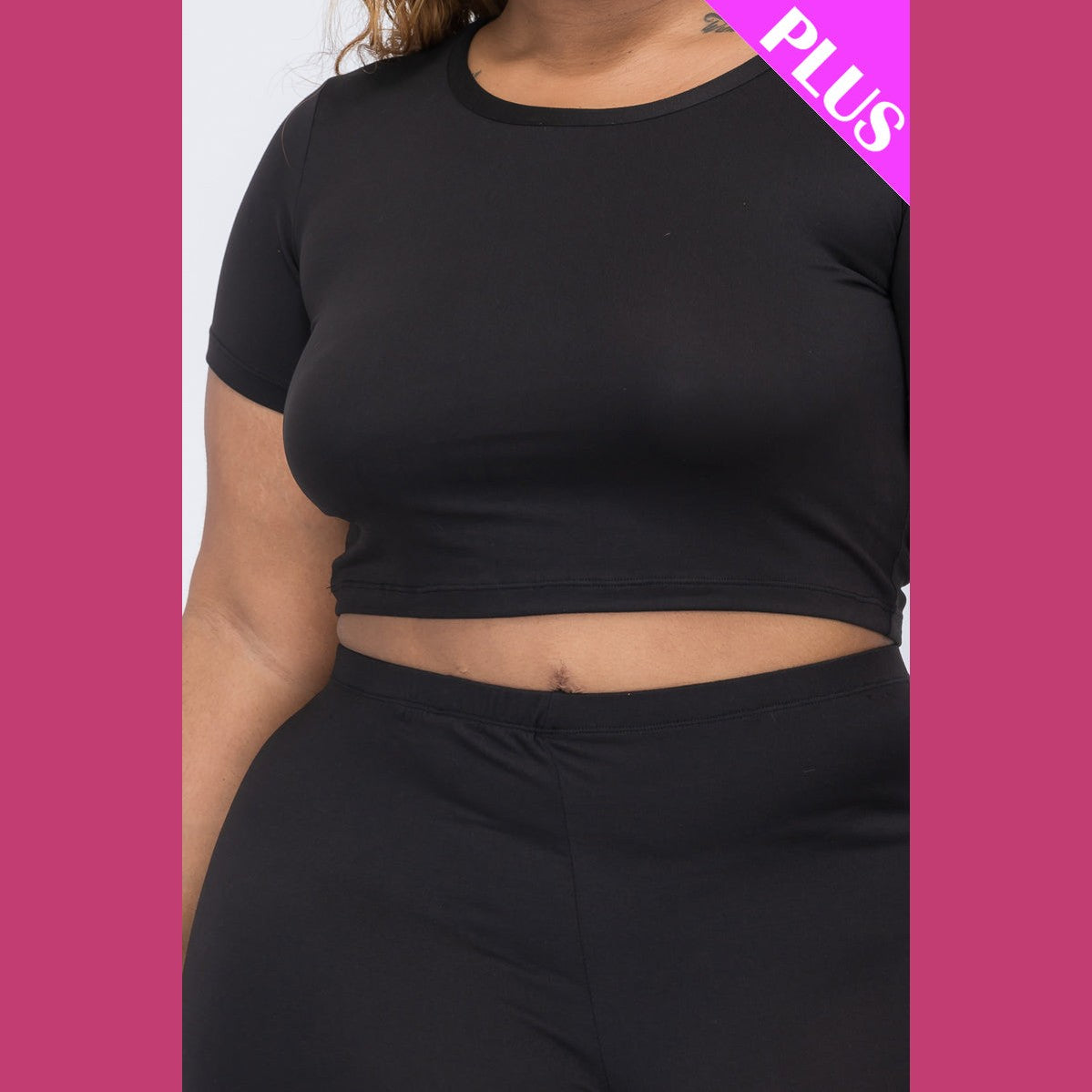 Plus Size Short Sleeve Crop Top & Shorts Set