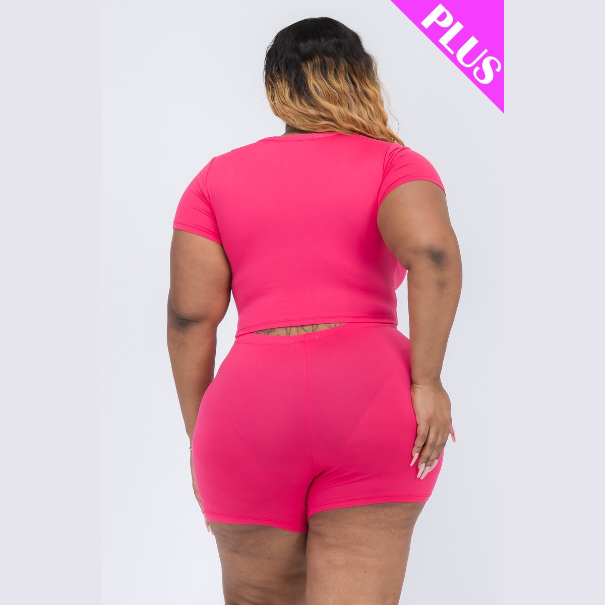 Plus Size Short Sleeve Crop Top & Shorts Set