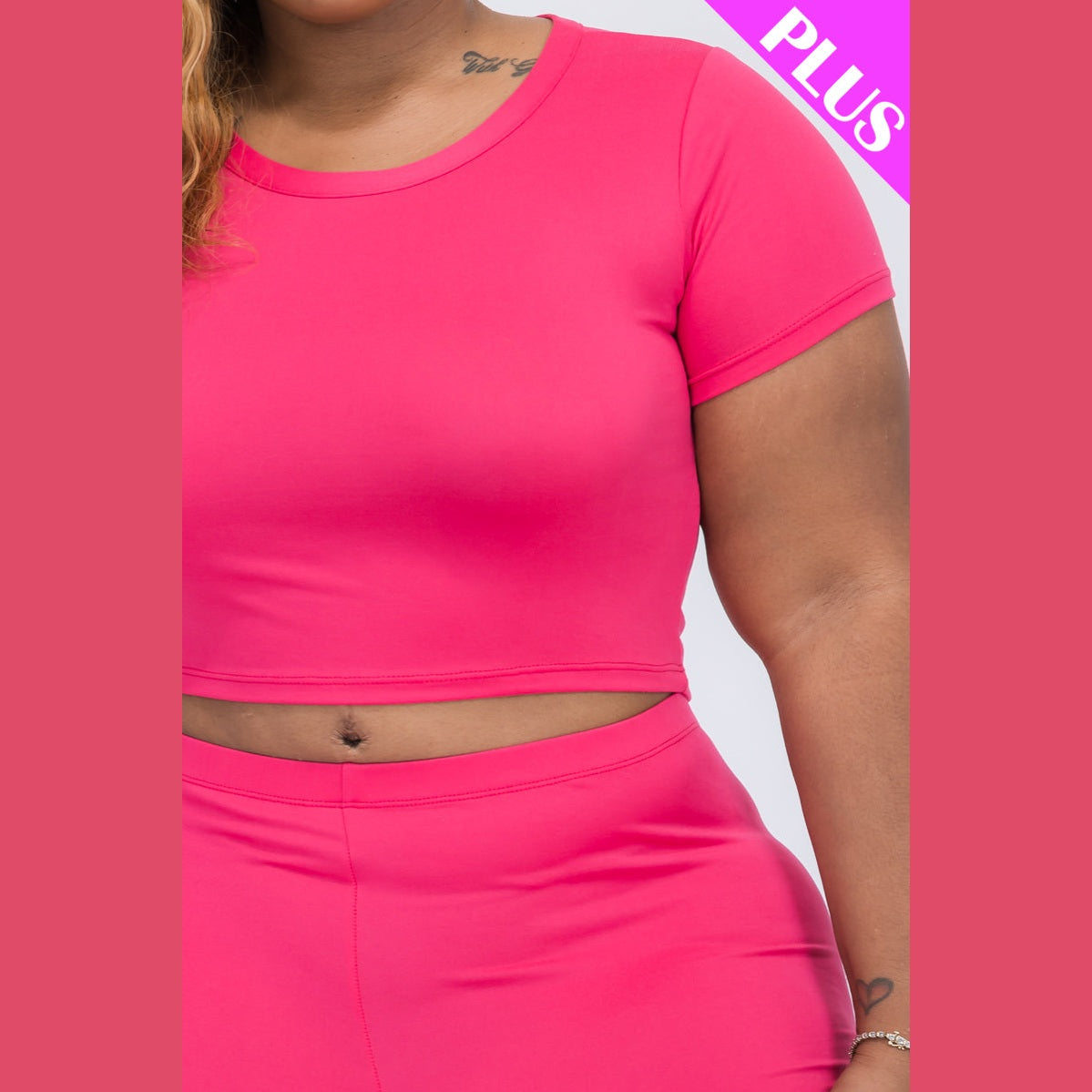 Plus Size Short Sleeve Crop Top & Shorts Set