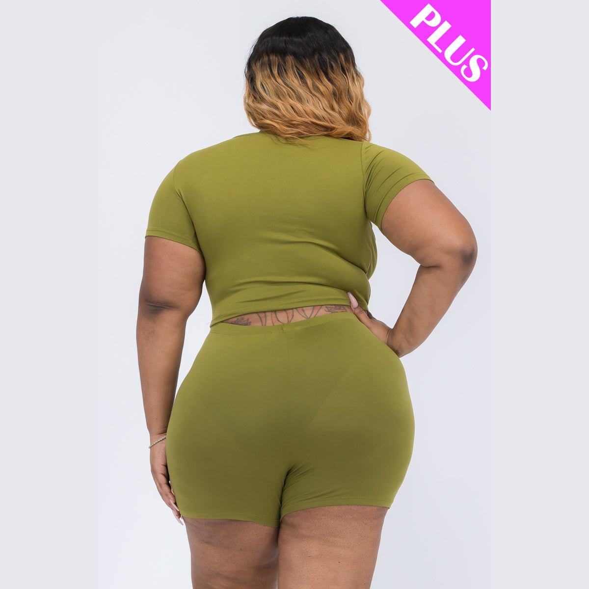 Plus Size Short Sleeve Crop Top & Shorts Set