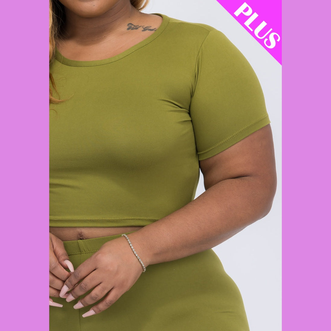 Plus Size Short Sleeve Crop Top & Shorts Set