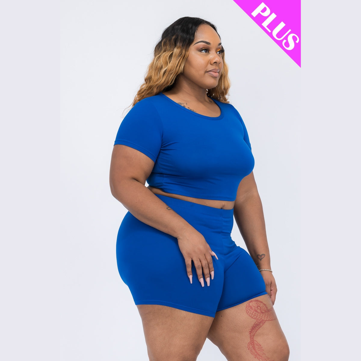 Plus Size Short Sleeve Crop Top & Shorts Set