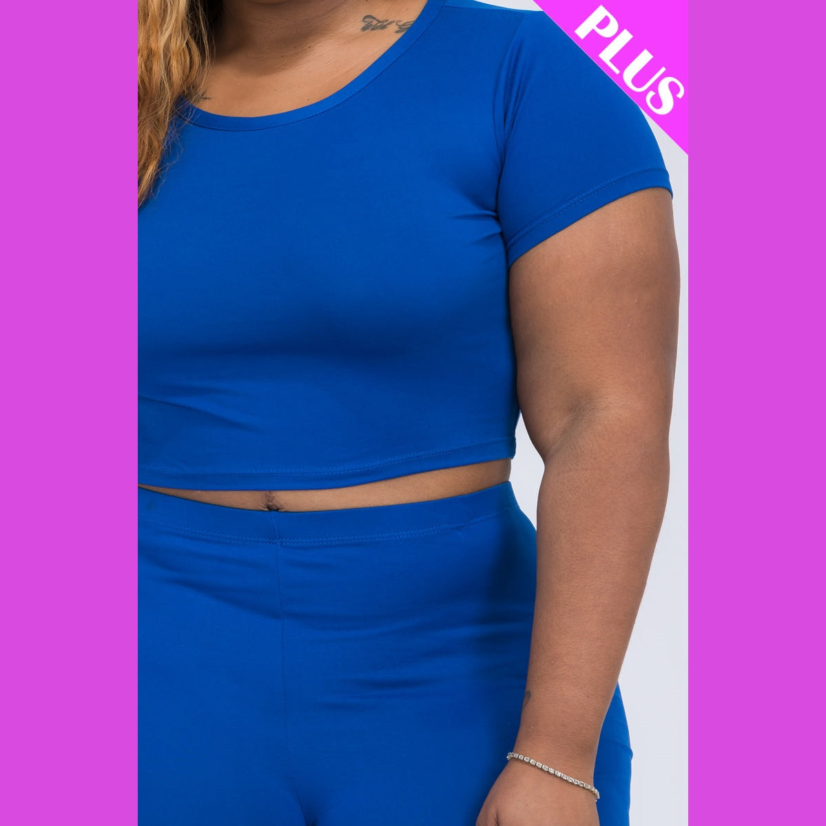 Plus Size Short Sleeve Crop Top & Shorts Set