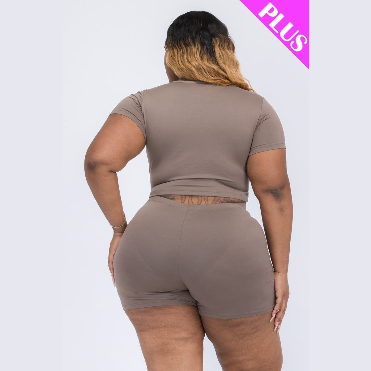 Plus Size Short Sleeve Crop Top & Shorts Set