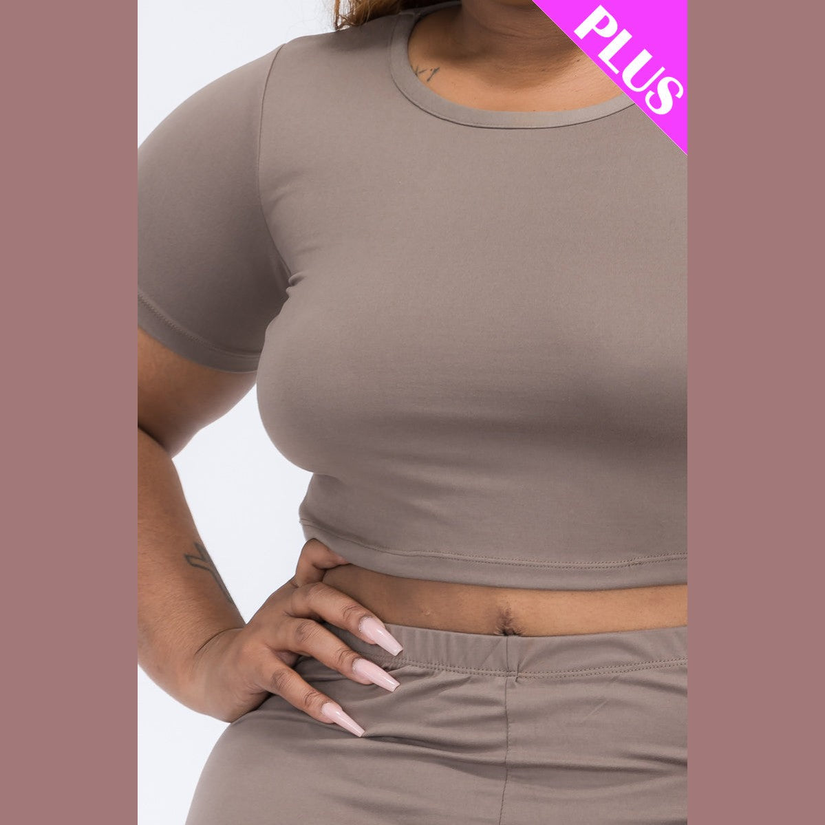 Plus Size Short Sleeve Crop Top & Shorts Set