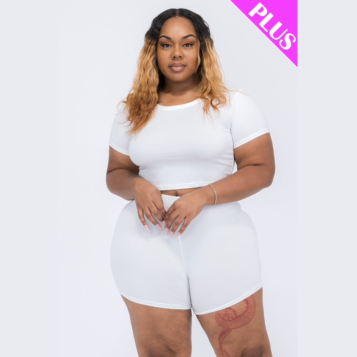 Plus Size Short Sleeve Crop Top & Shorts Set