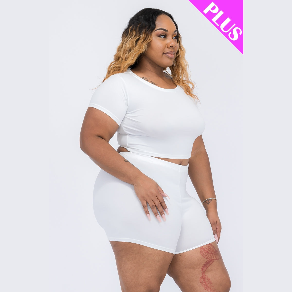Plus Size Short Sleeve Crop Top & Shorts Set