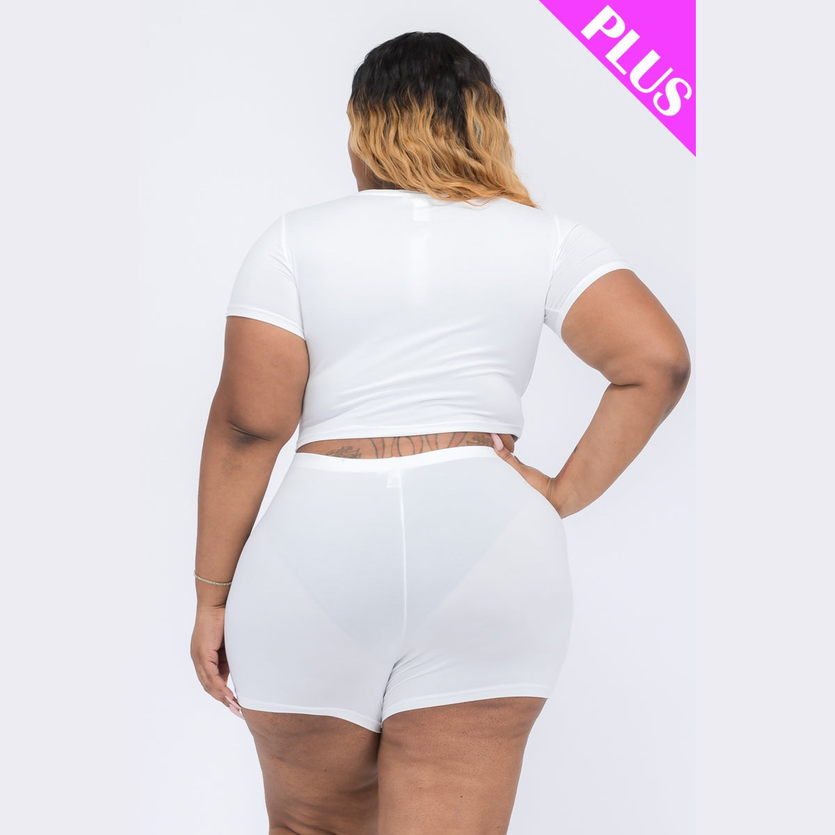 Plus Size Short Sleeve Crop Top & Shorts Set