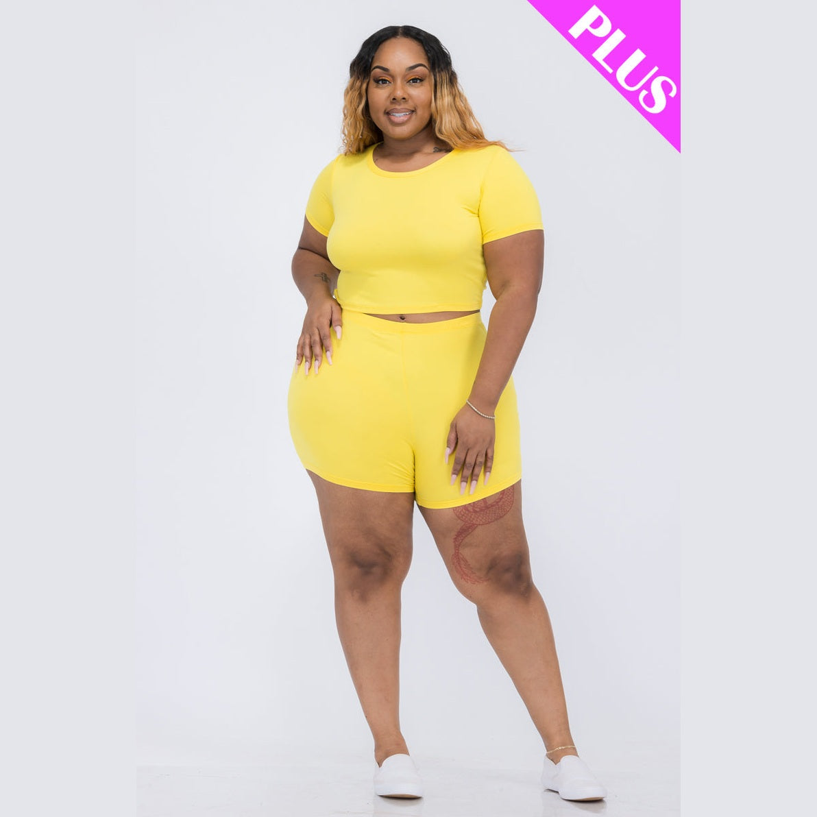 Plus Size Short Sleeve Crop Top & Shorts Set