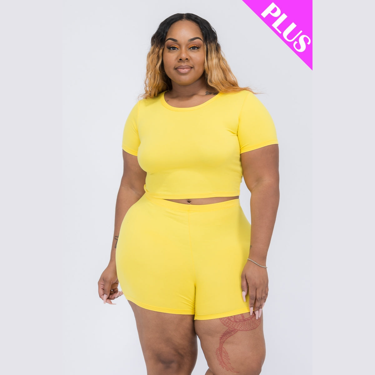 Plus Size Short Sleeve Crop Top & Shorts Set