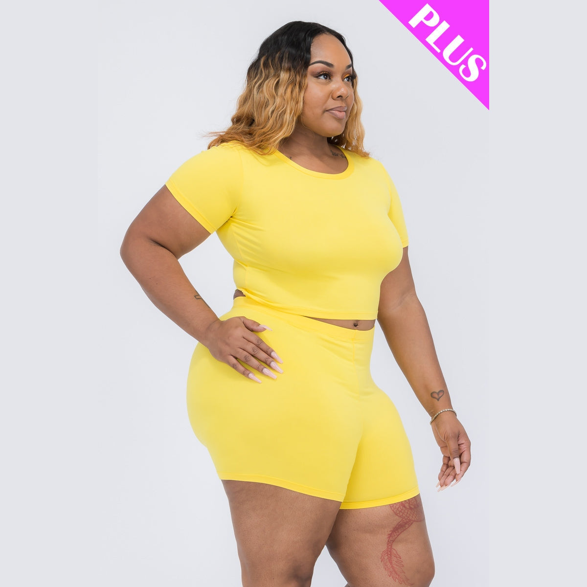 Plus Size Short Sleeve Crop Top & Shorts Set