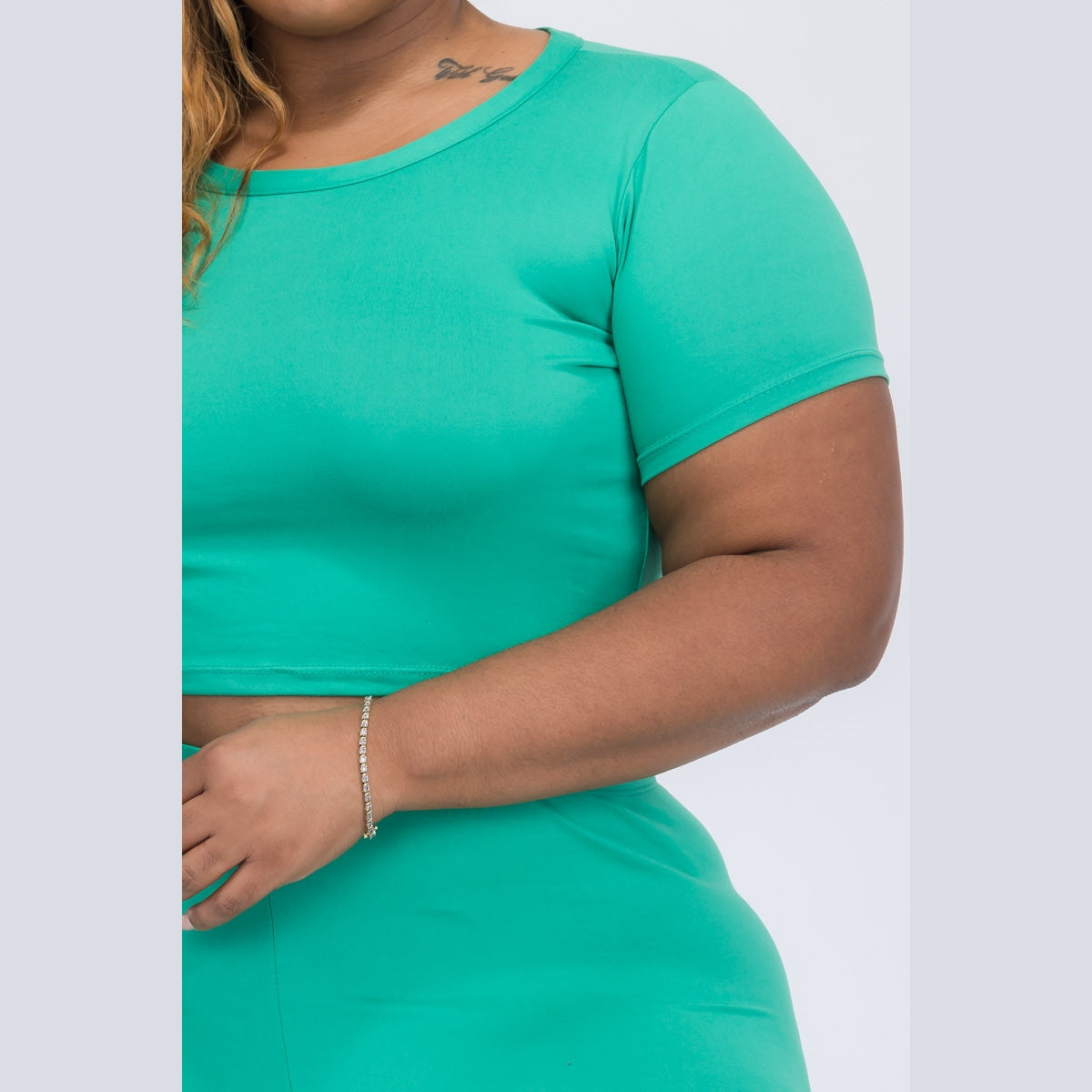 Plus Size Short Sleeve Crop Top & Shorts Set