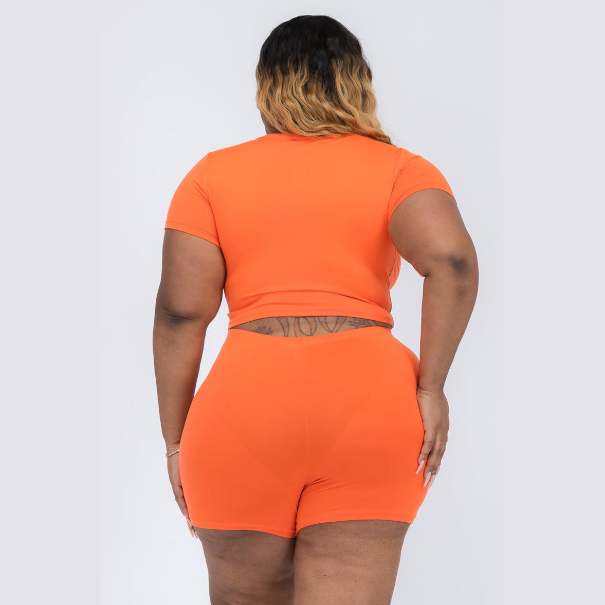 Plus Size Short Sleeve Crop Top & Shorts Set