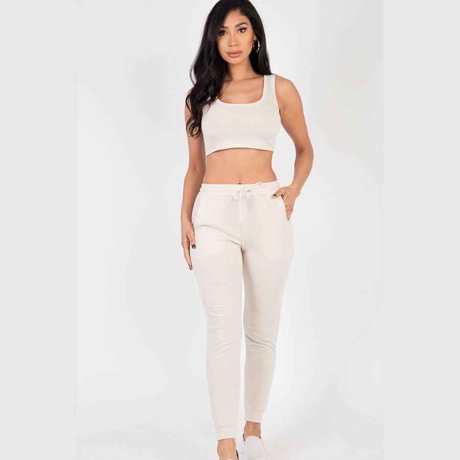 French Terry Cropped Tank Top & Joggers Set