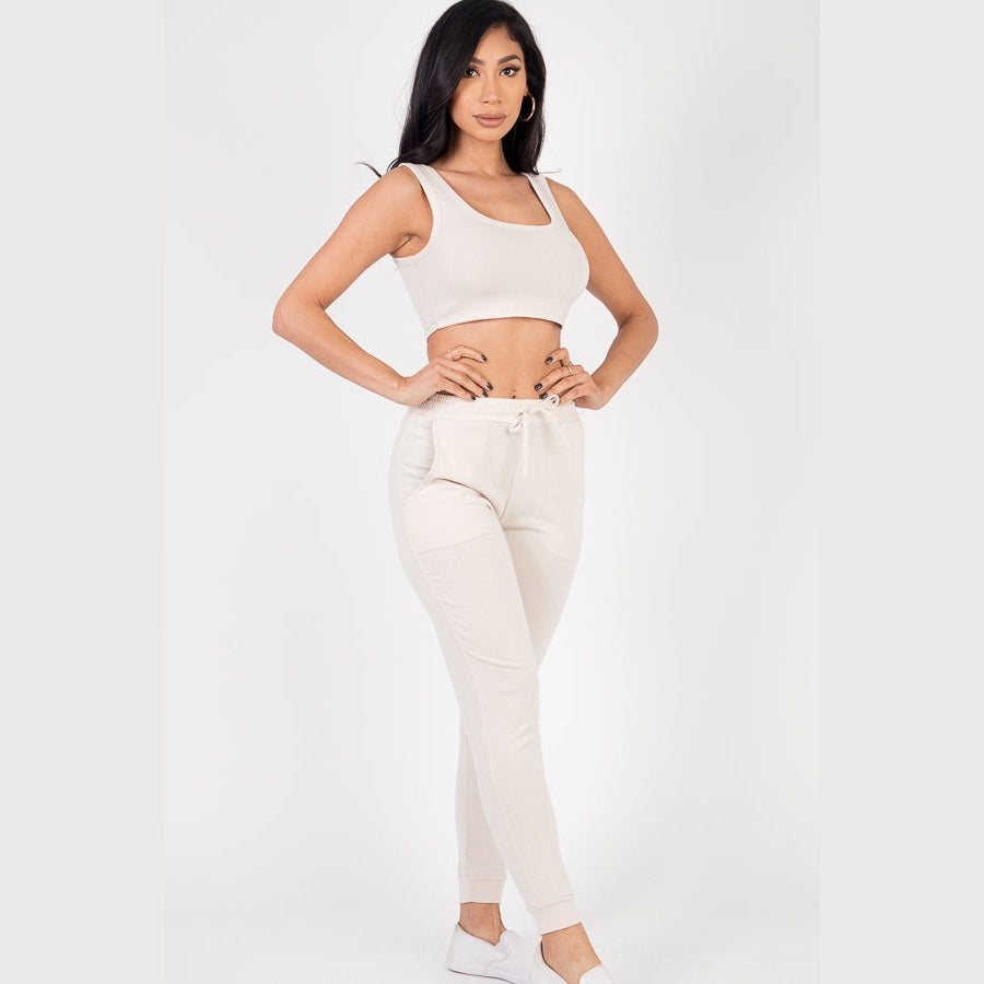 French Terry Cropped Tank Top & Joggers Set