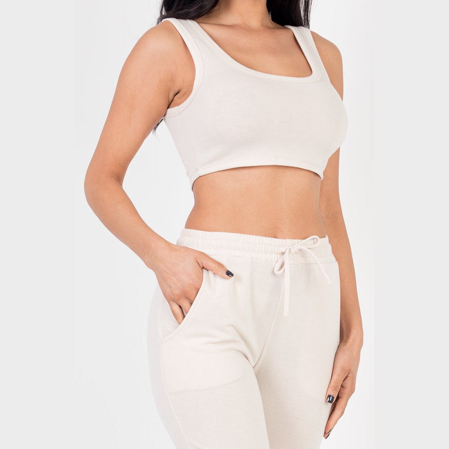 French Terry Cropped Tank Top & Joggers Set