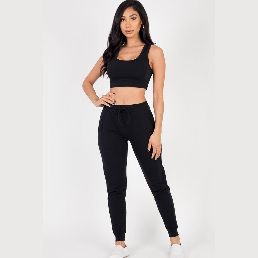 French Terry Cropped Tank Top & Joggers Set