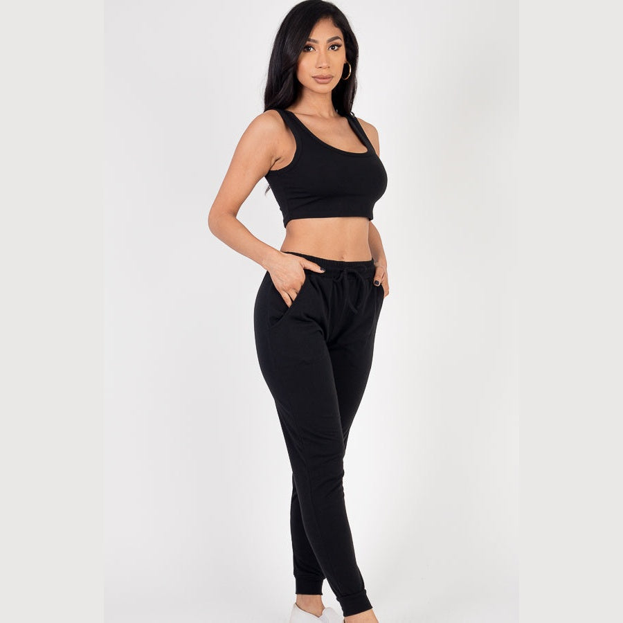 French Terry Cropped Tank Top & Joggers Set