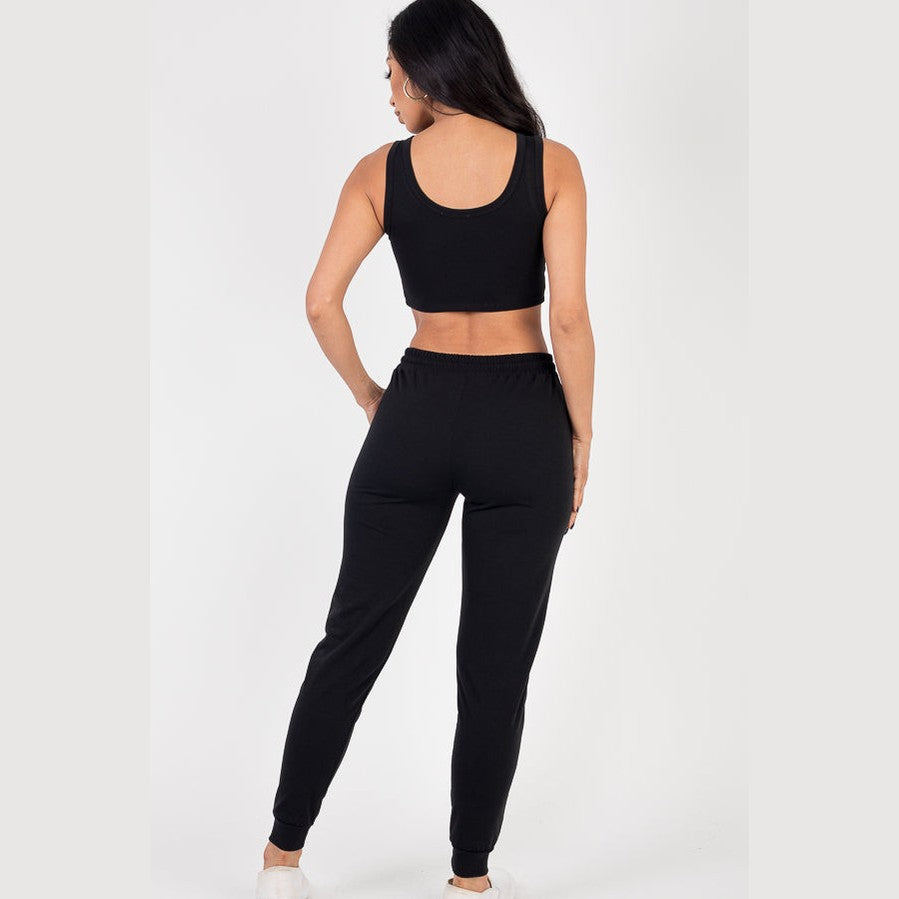 French Terry Cropped Tank Top & Joggers Set