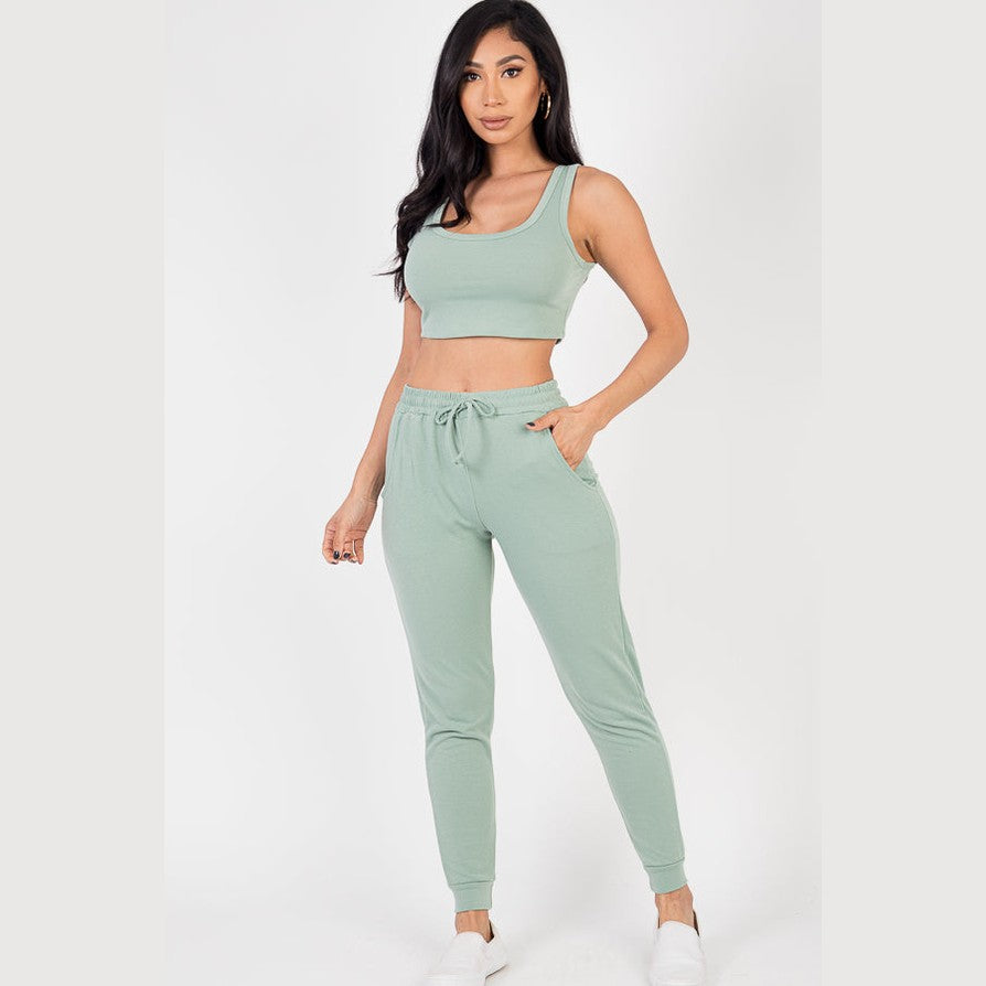 French Terry Cropped Tank Top & Joggers Set