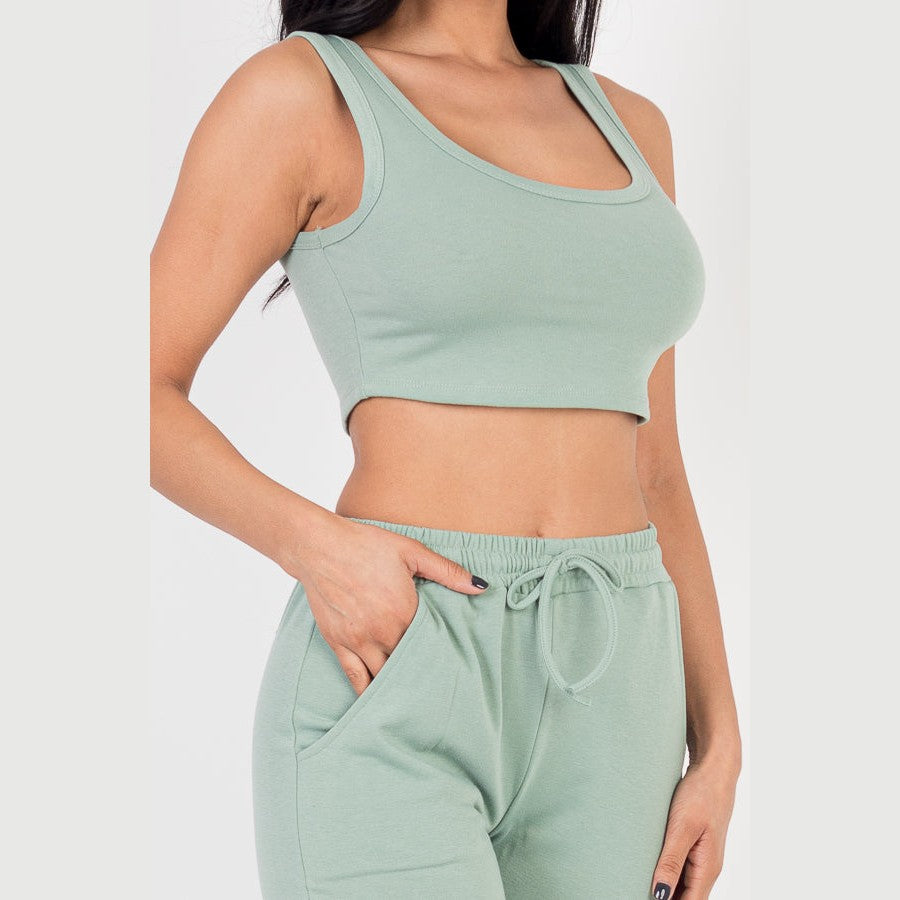 French Terry Cropped Tank Top & Joggers Set
