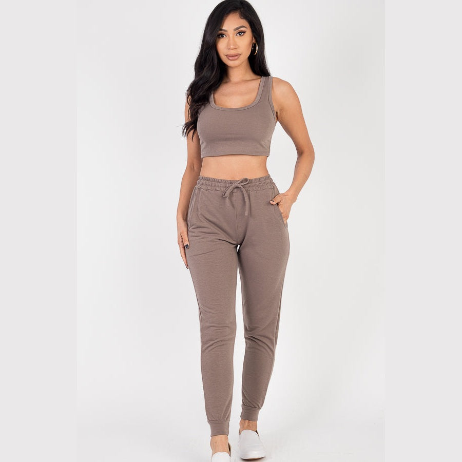 French Terry Cropped Tank Top & Joggers Set