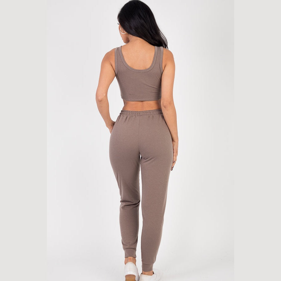 French Terry Cropped Tank Top & Joggers Set