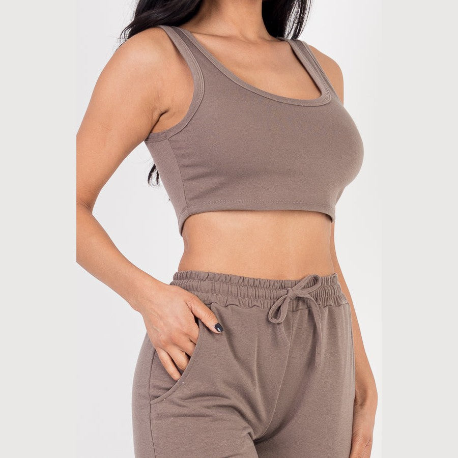 French Terry Cropped Tank Top & Joggers Set