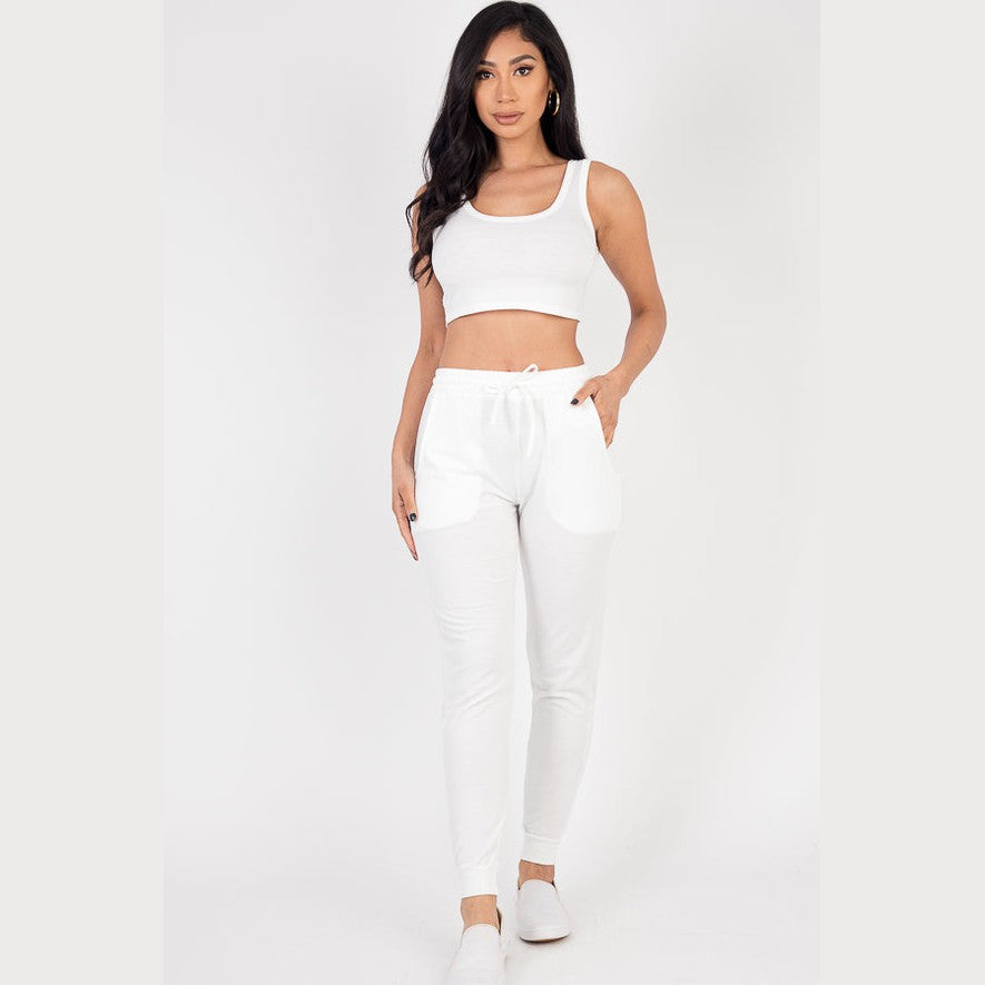 French Terry Cropped Tank Top & Joggers Set