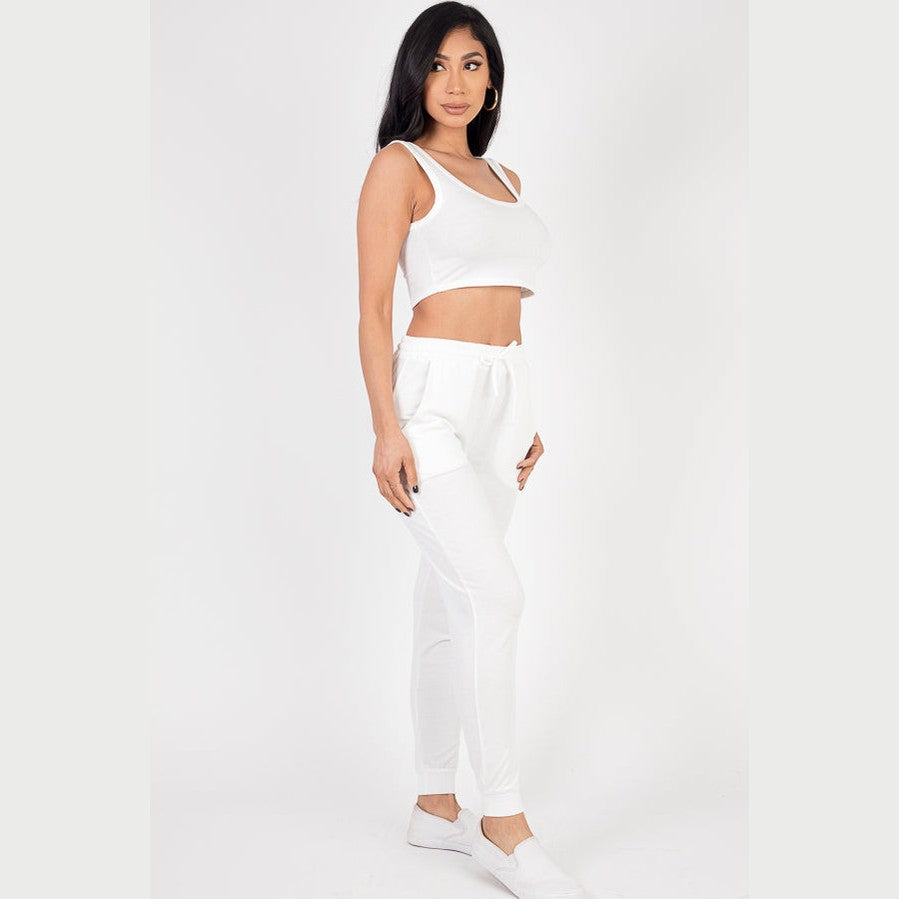 French Terry Cropped Tank Top & Joggers Set