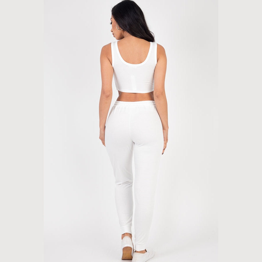 French Terry Cropped Tank Top & Joggers Set