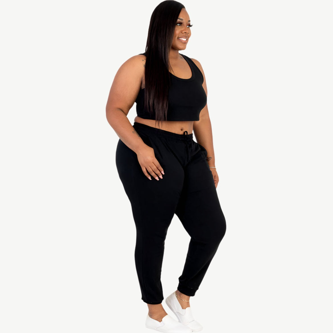 Plus Size French Terry Cropped Tank Top & Joggers Set