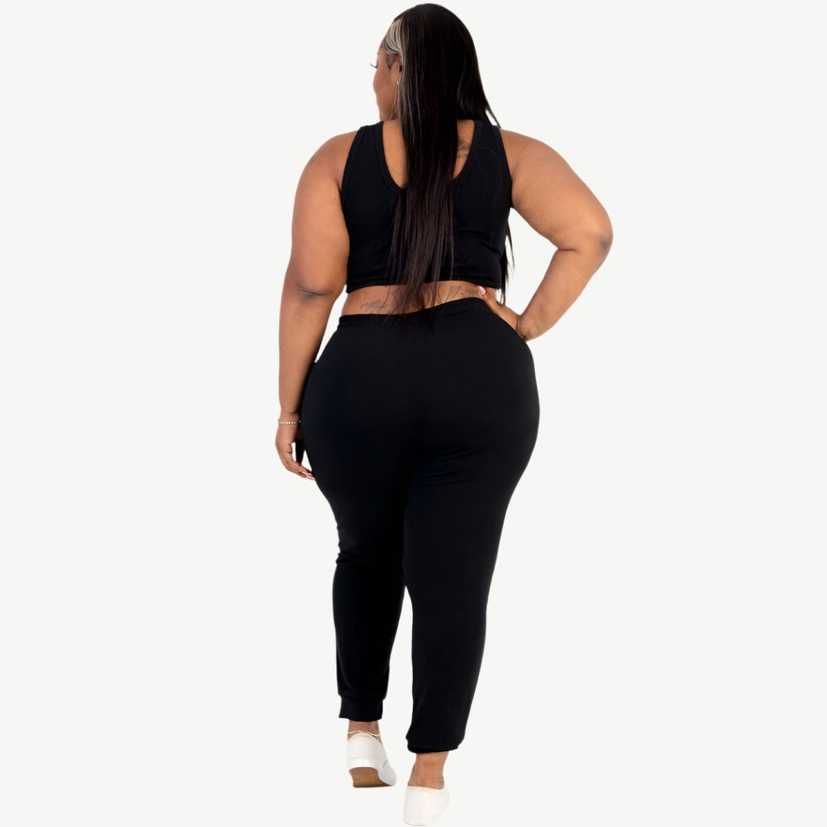 Plus Size French Terry Cropped Tank Top & Joggers Set