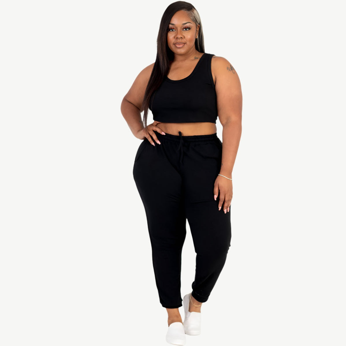 Plus Size French Terry Cropped Tank Top & Joggers Set