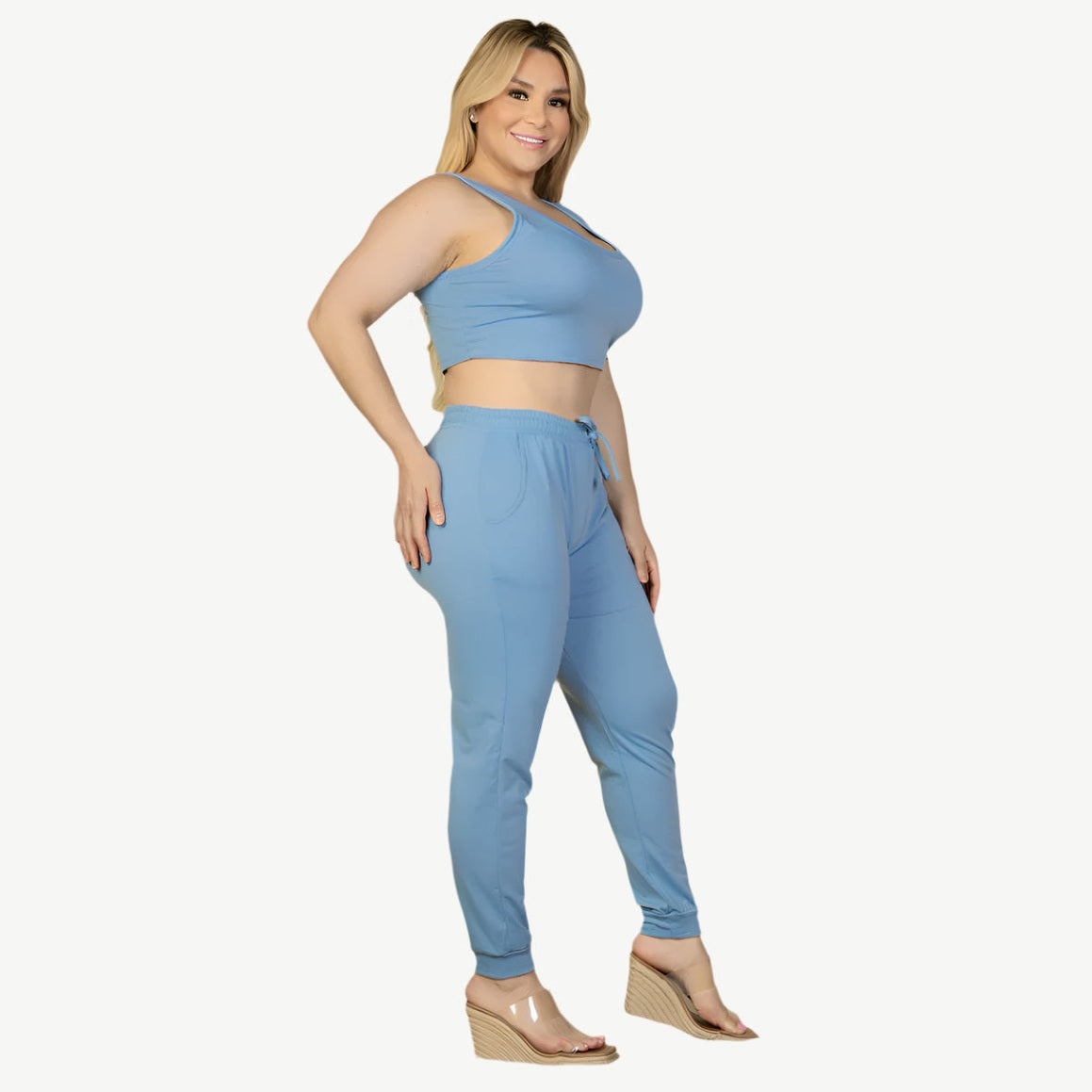 Plus Size French Terry Cropped Tank Top & Joggers Set