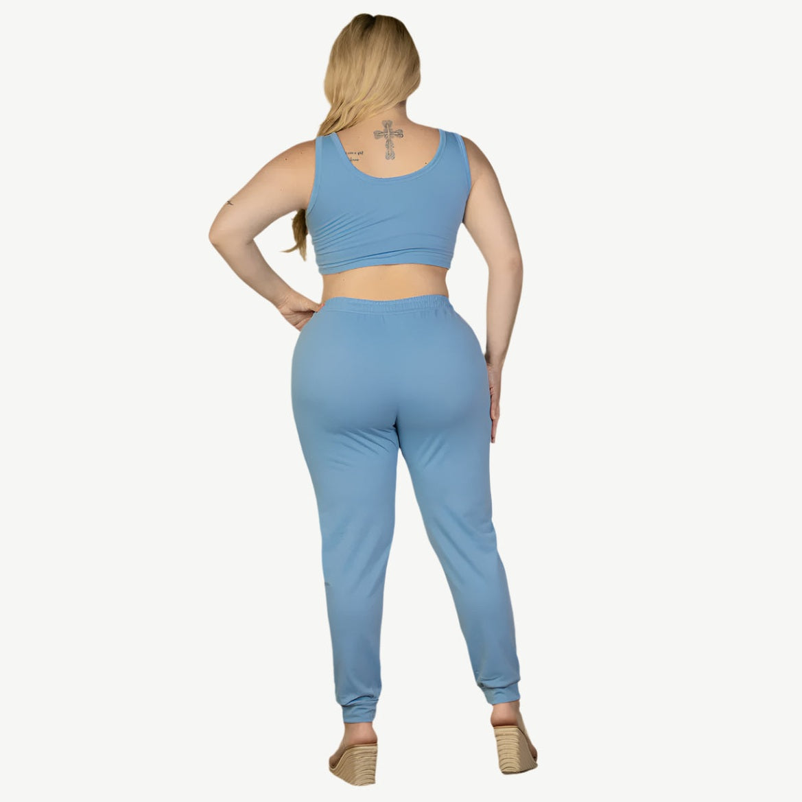 Plus Size French Terry Cropped Tank Top & Joggers Set