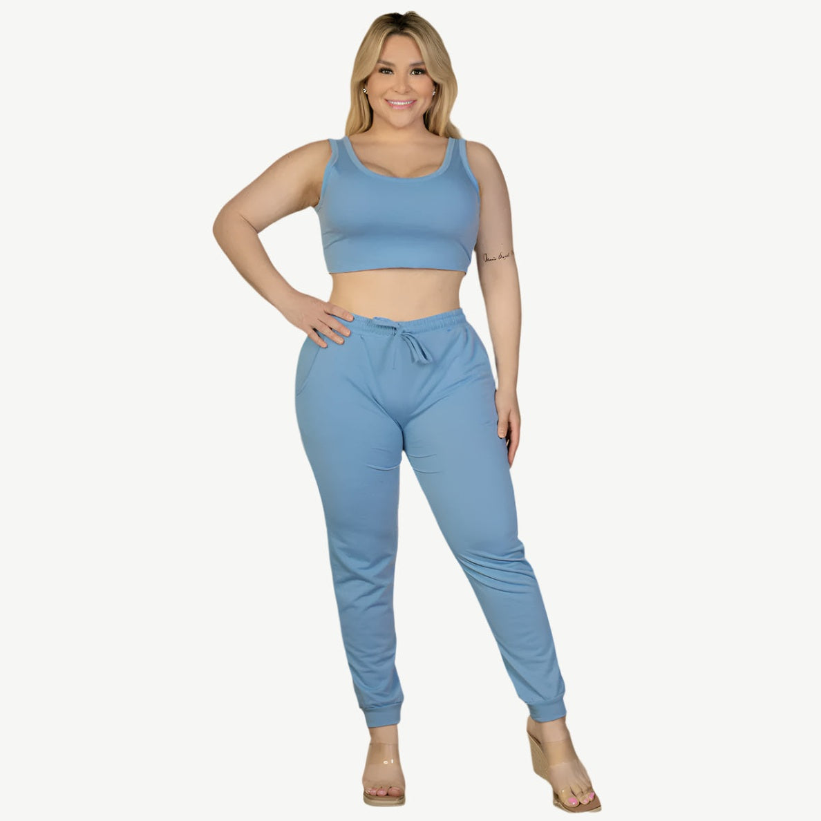 Plus Size French Terry Cropped Tank Top & Joggers Set
