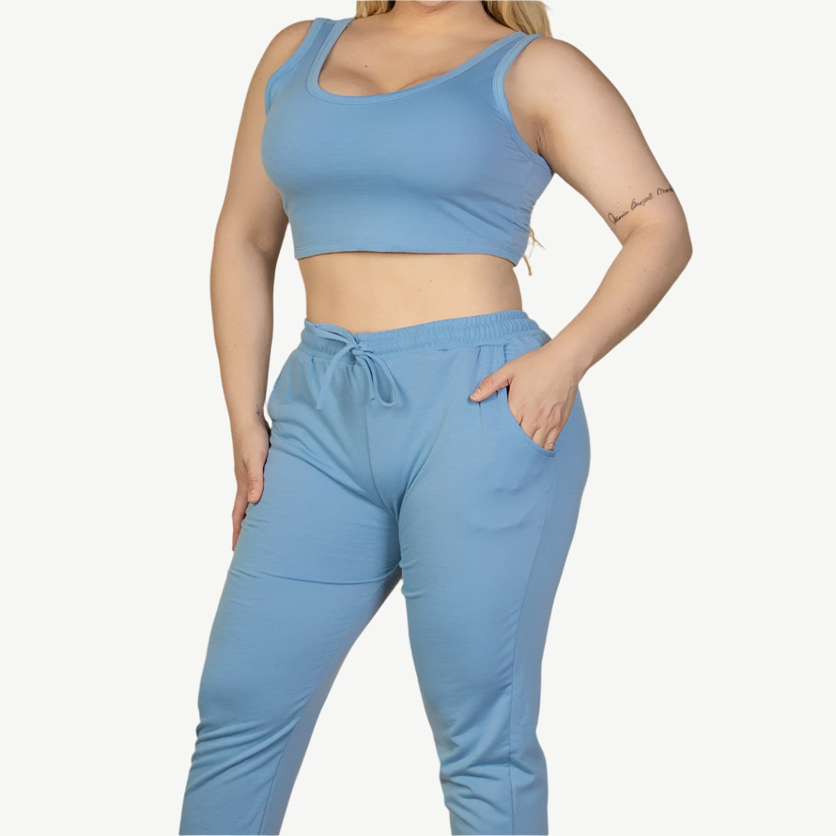 Plus Size French Terry Cropped Tank Top & Joggers Set