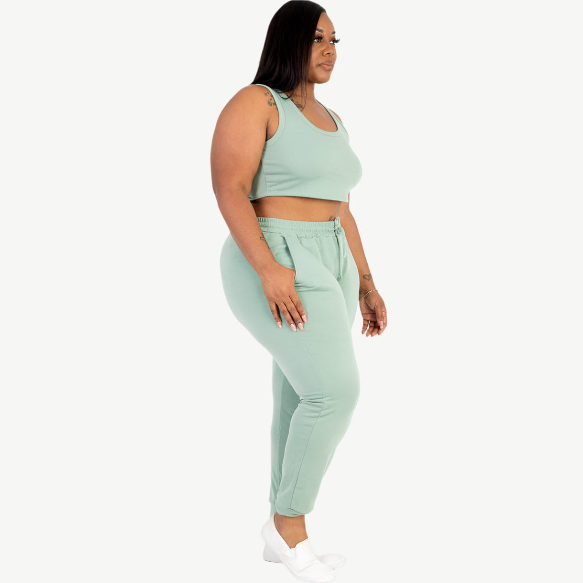 Plus Size French Terry Cropped Tank Top & Joggers Set