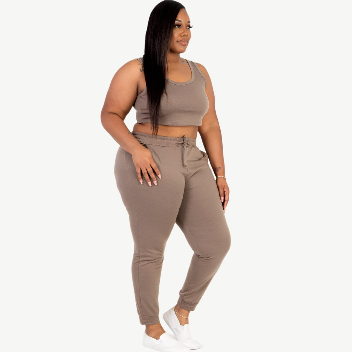 Plus Size French Terry Cropped Tank Top & Joggers Set
