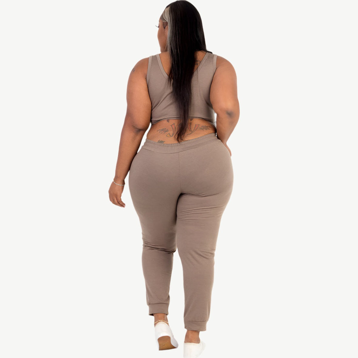 Plus Size French Terry Cropped Tank Top & Joggers Set