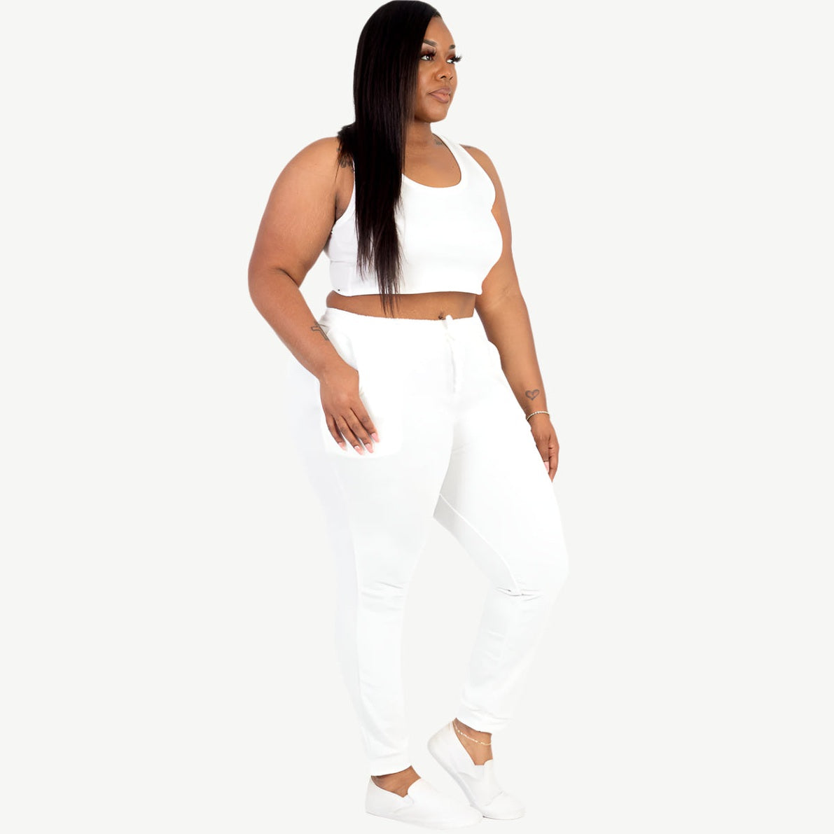 Plus Size French Terry Cropped Tank Top & Joggers Set