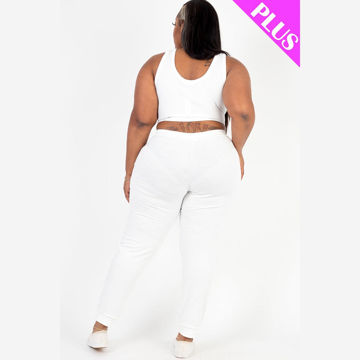 Plus Size French Terry Cropped Tank Top & Joggers Set