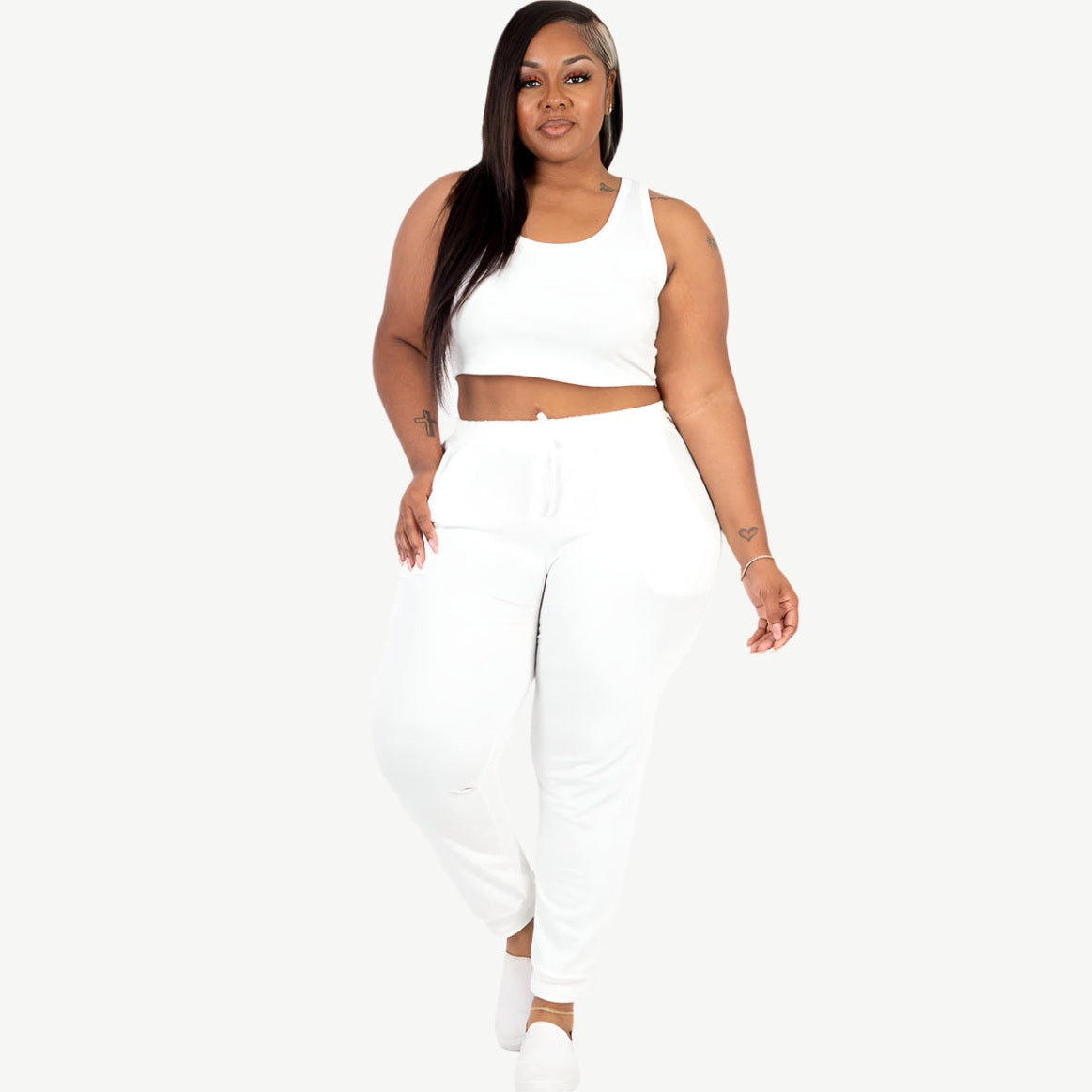 Plus Size French Terry Cropped Tank Top & Joggers Set