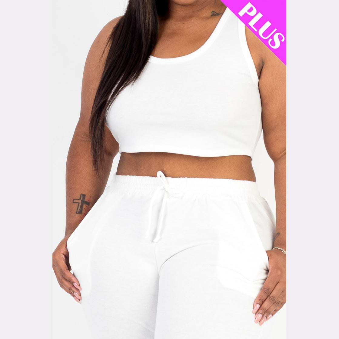 Plus Size French Terry Cropped Tank Top & Joggers Set