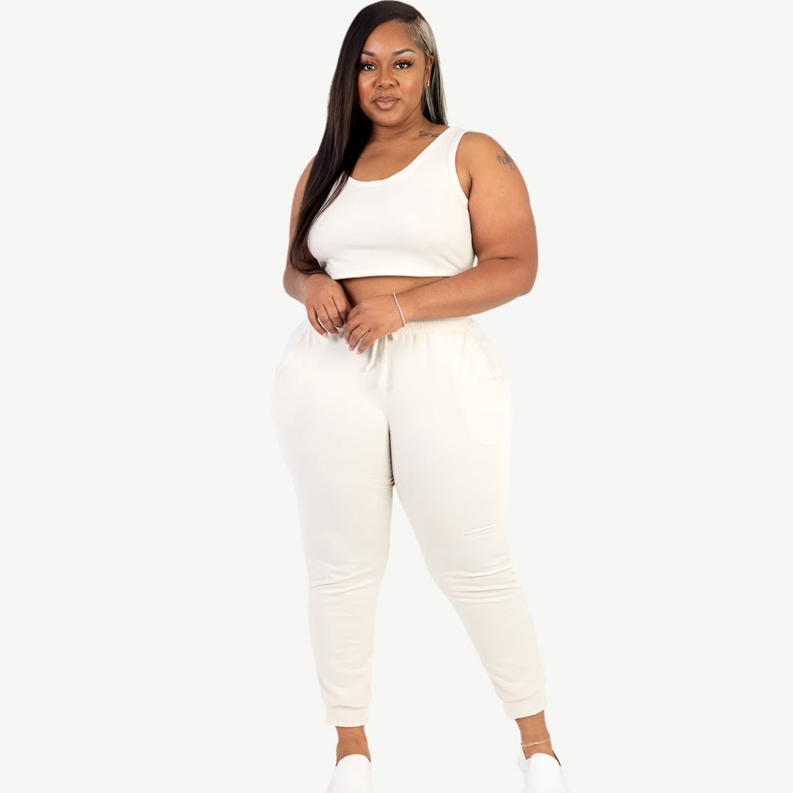 Plus Size French Terry Cropped Tank Top & Joggers Set